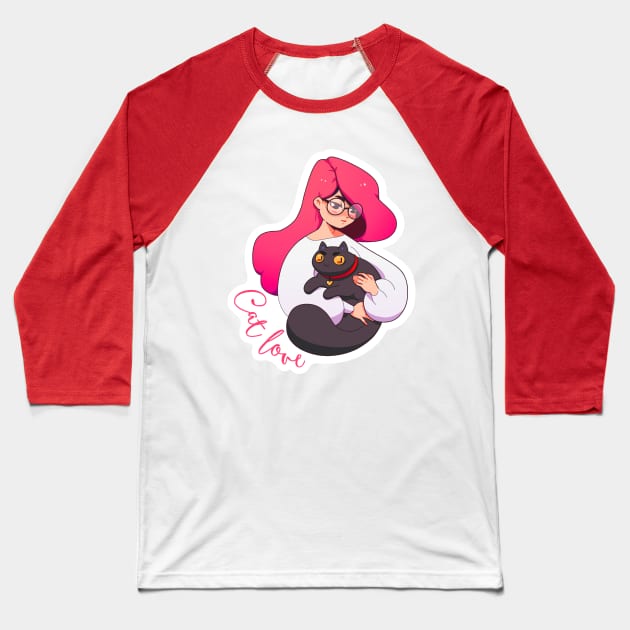 Cat Lady with Glasses Baseball T-Shirt by machmigo